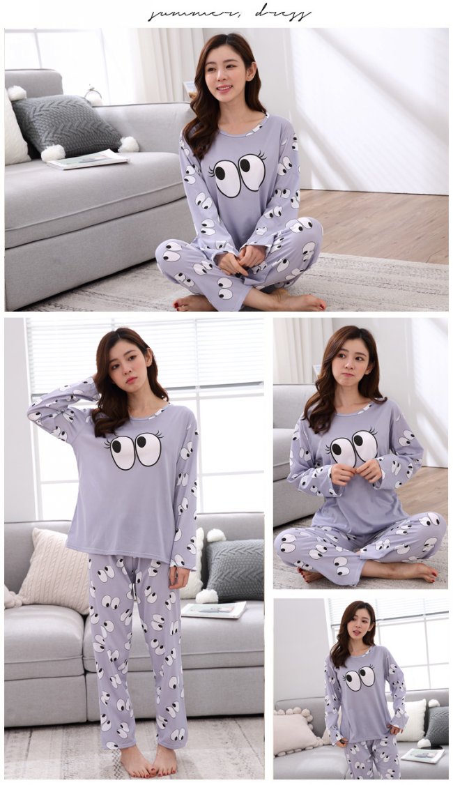 Cô cộng phân bón đồ ngủ XL mùa xuân và mùa thu Hàn Quốc quần áo dài tay tại nhà quần béo mm dịch vụ tại nhà phù hợp với hai mảnh áo kiểu trung niên