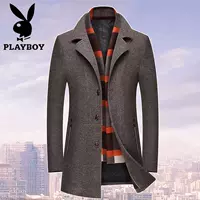 Playboy áo len len nam dài phần dày mỏng phù hợp với cổ áo kinh doanh nam len lông áo dạ nam