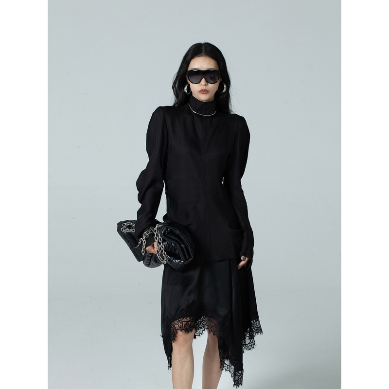 Bion Iii [Rebellious Breath of Darkness] Black Design Pullover Shirt, High-End Loose Fit, Slimming Long Sleeves