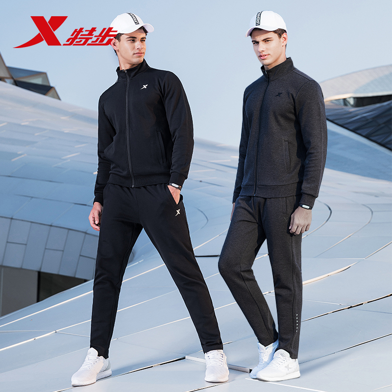 特步套装男新款休闲运动服两件套男士2019秋季潮流运动青年衣服满119元可用30元优惠券