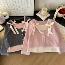 Girls' Long-Sleeved T-Shirt Autumn Outfit 2025 New Style Sweet Korean-Style Top for Young Children Spring and Autumn Two-Piece Outfit