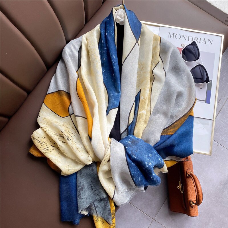 Luxe Thin Korean Style Fashion Color Matching Cotton Linen Hand Scarf Women Extended Length Shawl