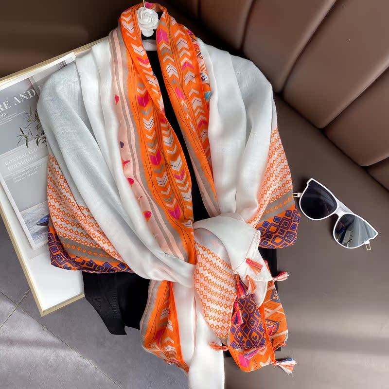 Luxe Retro Cotton Linen Scarf Korean Version Versatile Feather Thin Sunscreen Shawl