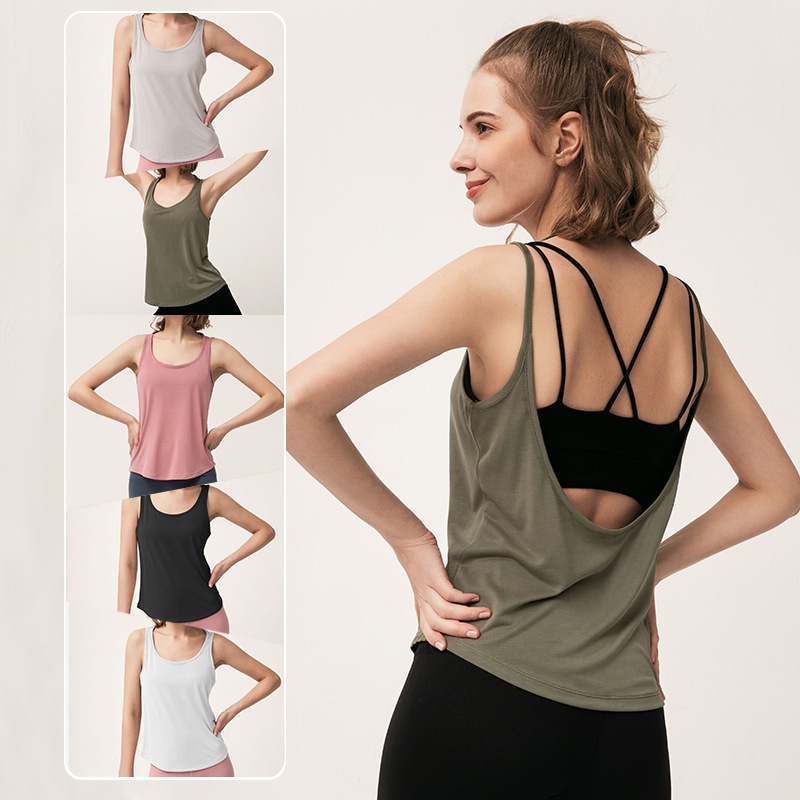 Luxe UXH Sleeveless Sports Vest Women Running Yoga Wear Fitness Long Smock Outer Wear Beautiful Back