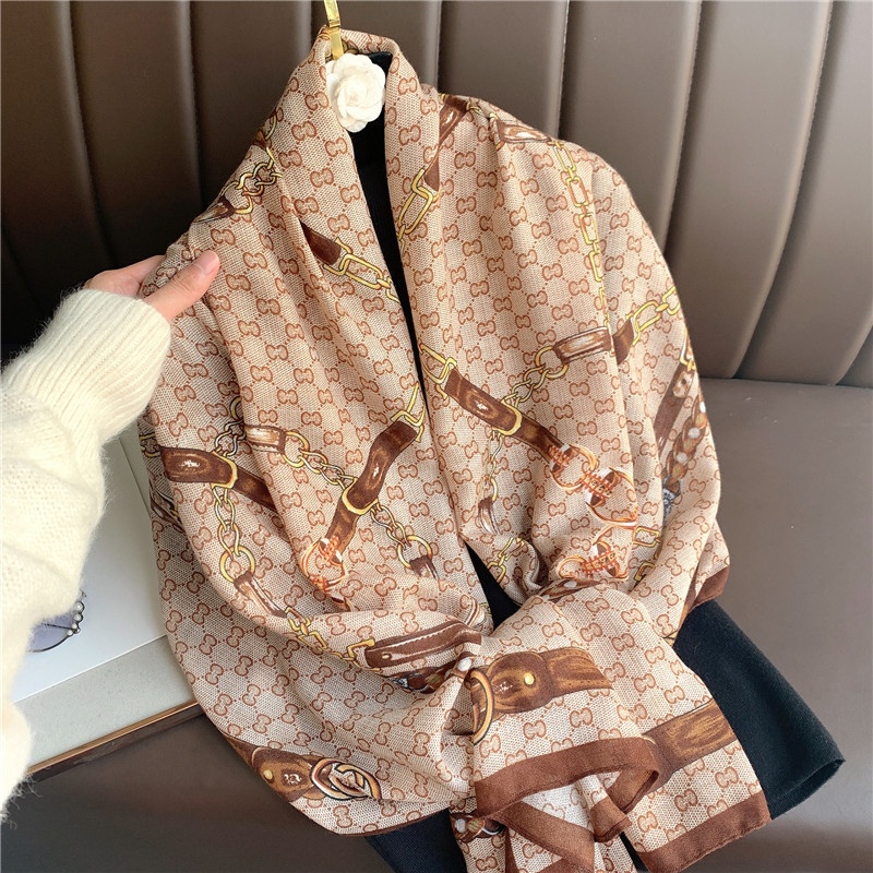 Luxe New Cotton Linen Scarf Ladies Korean Fashion Versatile Alphabet Silk Scarf