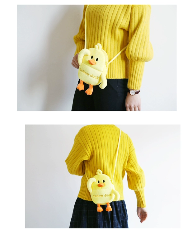 Douyin Net Red Little Yellow Duck Raz Plush Bag Girls Cute Mobile Phone Bag Winter Cartoon Satchel - Túi điện thoại