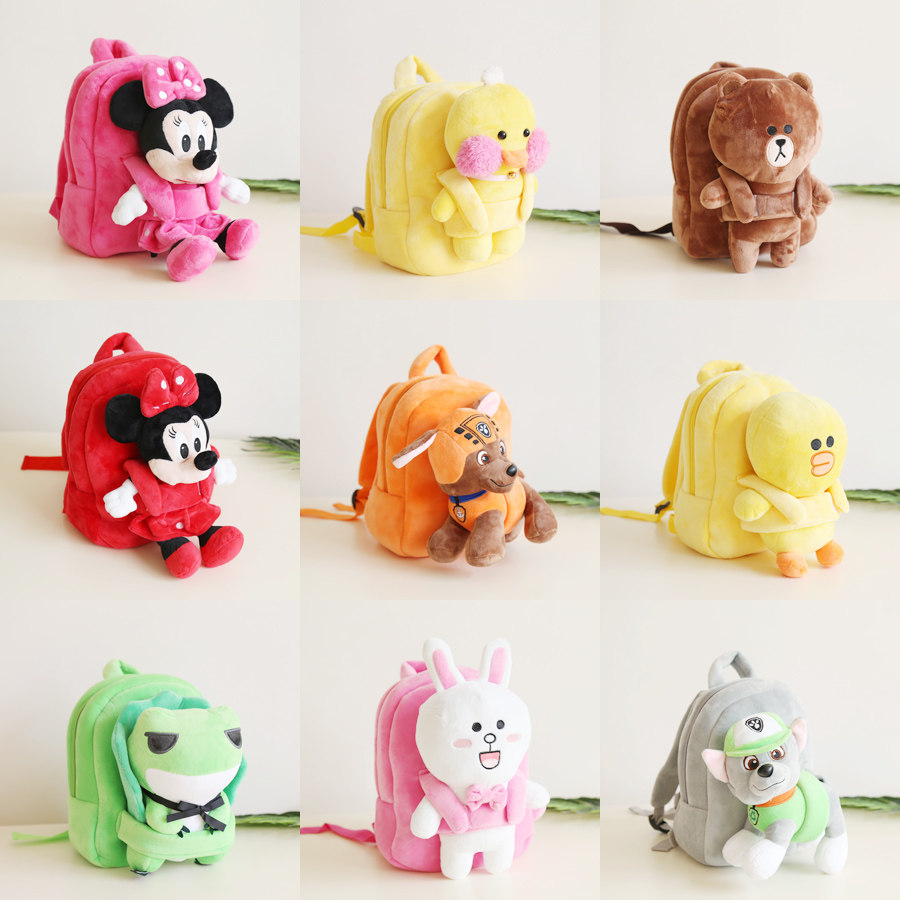 Classic Cartoon Plush double shoulder bag Children small Shoulder Bag Winter Adorable Cartoon School Bag 2-5-year-old Child Shoulder Bag