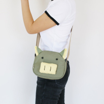 Tricolour Patch Cartoon Skew Satchel Girls Cute Sails Cloth Bag Handmade Small Pig Cloth Art Woman Bag Student Single Shoulder