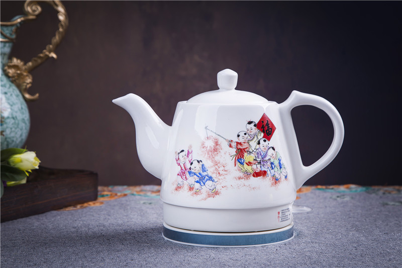 ấm sắc thuốc Jingdezhen Ấm đun nước bằng điện gốm gia dụng Tự động Tắt nguồn Chống cháy sứ Ấm siêu tốc Ấm sứ lớn màu xanh và trắng ấm nấu nước