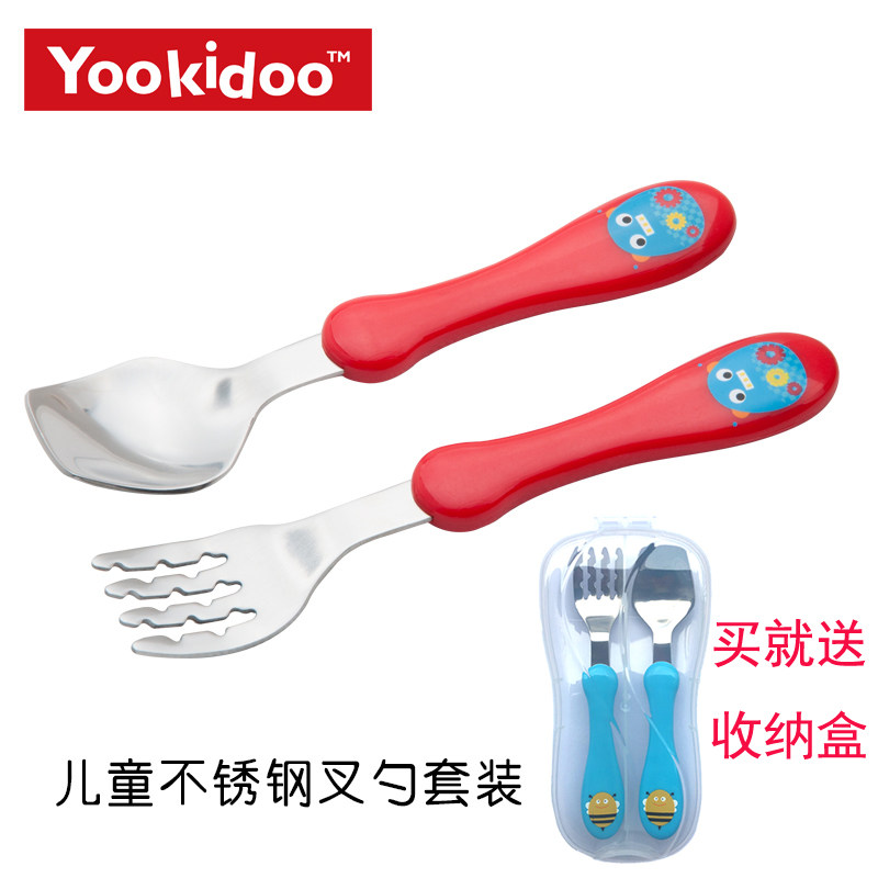 American Infant 304 Stainless Steel Spoon Fork Baby Eat Noodle Fork Child Fork Spoon Cutlery Suit-Taobao