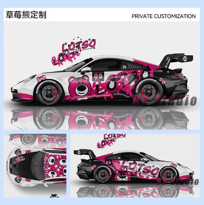 Car Color Change Film, Custom Design Graphic Film, Anime Cartoon Car Body Painting, Decorative Decals, 2D Stickers