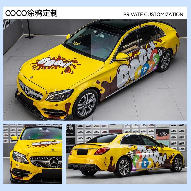 Car Color Change Film, Custom Design Graphic Film, Anime Cartoon Car Body Painting, Decorative Decals, 2D Stickers