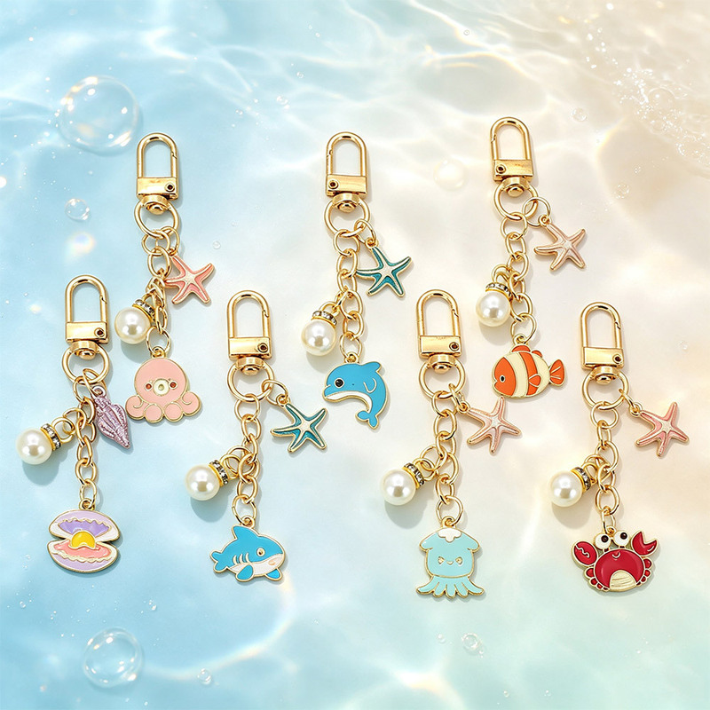Pearl Shell Starfish Keychain Women's Bag Pendant Keychain Aquarium Travel Souvenir Cross-Border Hot Item Pearl Shell Starfish Keychain Women's Bag Pendant Keychain Aquarium Travel Souvenir Cross-Border Hot Item