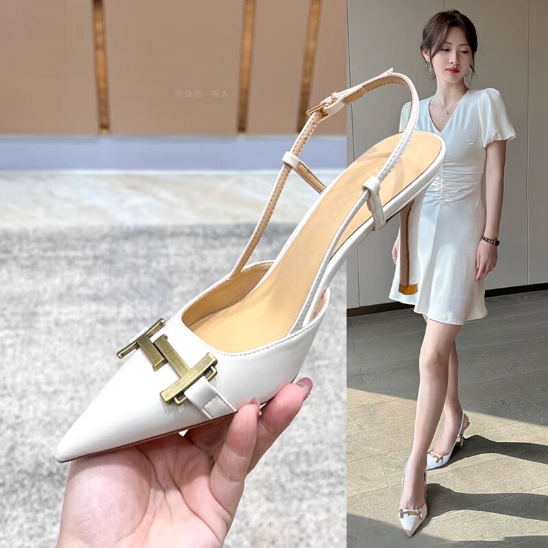 Italy Sanli~ Genuine Leather Pointed Toe Stiletto Sandals for Women, New Spring Style with Metal Buckle, Closed-Toe, Elegant High Heels