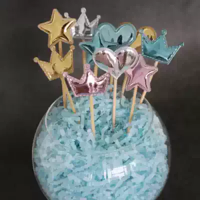 Scene cake decoration plug-in flag glitter five-pointed star love crown plug-in party dessert 6 pcs