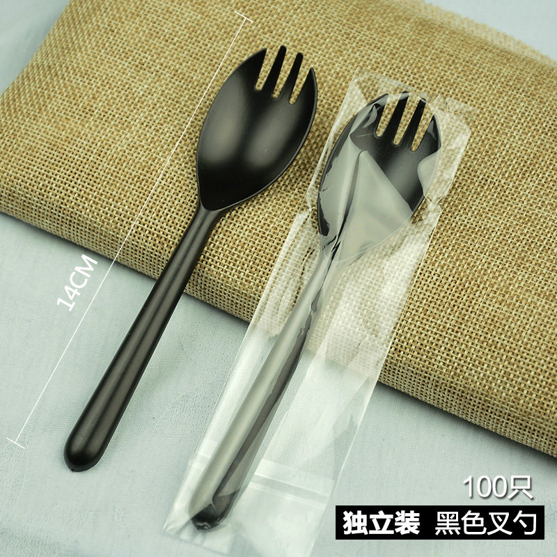 Disposable plastic fork spoon long handle 14 cm shake jelly muse ice cream cake fork spoon color 100