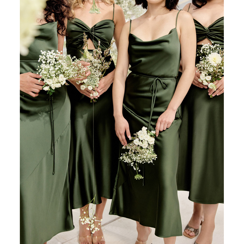 2026 Spring/Summer Satin Green Bridesmaid Dress Sister Dress Best Friend Outfit Dress Forest Style Slimming Petite High-End Feel
