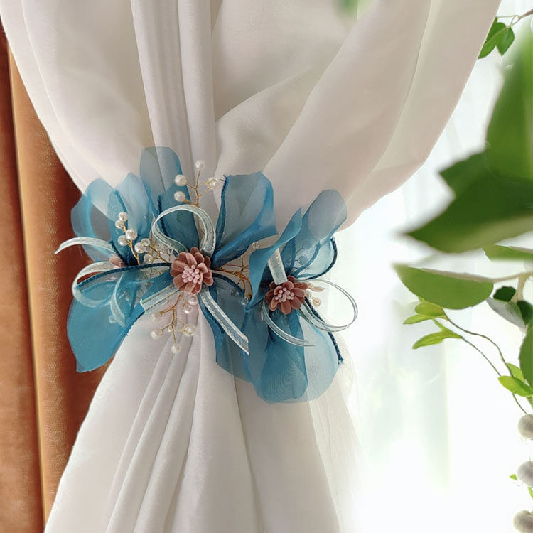 Curtain flower tie hanging belt buckle gauze curtain high-end tie decoration storage belt pearl strap tie rope Korean style living room white