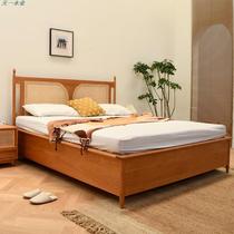 Nordic solid wood cherry wood rattan box bed simple Japanese style home bedroom storage double bed