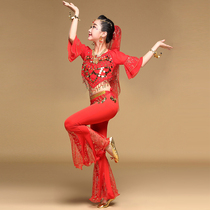 Female childrens Indian dance costume performance suit Middle sleeve pants dance suit Festival stage uniform Children learn out of the suit