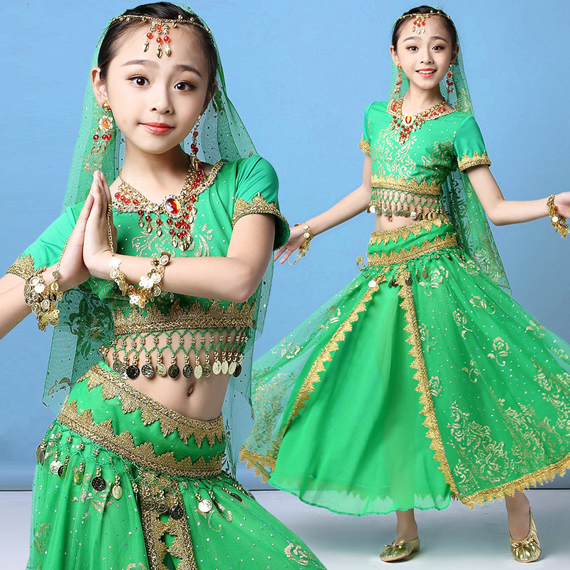 Children play out in Indian dance costumes dance stage clothes performance clothes geranium young girl dance costumes folk dance costumes folk dance-Taobao