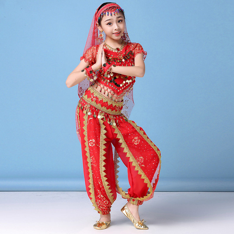Children Dance Costumes Indian Dance Performance Suit Indian Dance Stage Suit Pants Little Bellbelly Dance out of the suit-Taobao