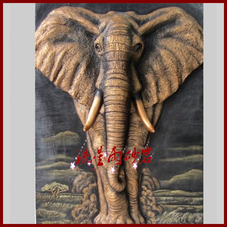 Customized sandstone relief Southeast Asia elephant glass sandstone steel sculpture background wall mural hotel home decoration materials