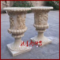 Sandstone flower pot relief garden sandstone sculpture flower bowl glass fiber reinforced plastic Real Estate home decoration Hotel Villa decoration materials