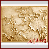Meteor shower sandstone relief Chinese sculpture carp Lotus background wall mural Sand Rock Hotel Villa home decoration