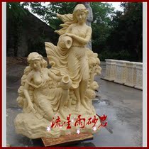 Sandstone relief figure round carving twin statues garden sandstone sculpture glass fiber reinforced plastic Hotel Villa Real Estate decoration materials