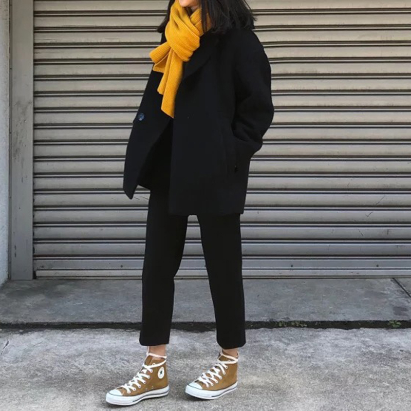 Black Small Straight Drum Pants Woman Spring Autumn 2021 New Korean Version High Waist Loose With Slim Casual 90% Suit Smoke Pipe Pants