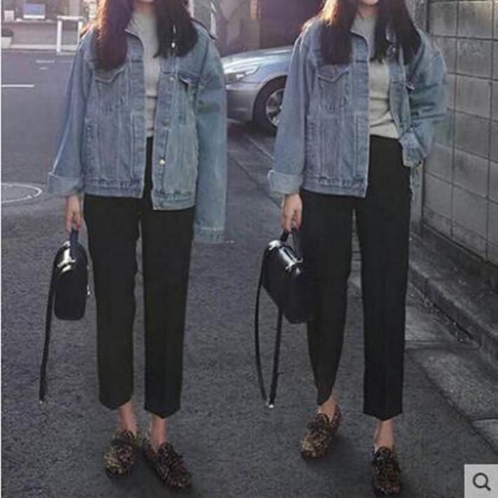 New pendant black suit pants spring and summer straight wide-leg cigarette pants women's winter loose and thin nine points casual pants