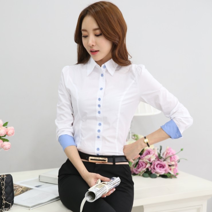 2021 Spring Autumn Season New Han Van White Shirt Woman Long Sleeve Career Dress Lady Shirt Lady Shirt