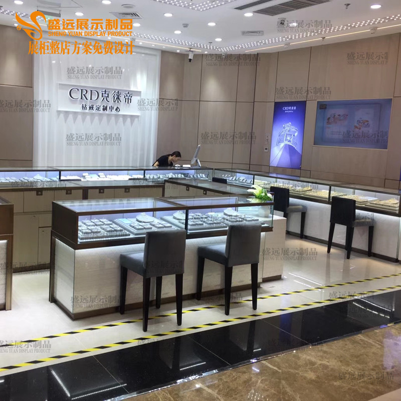 Glass Display Cabinet Stainless Steel Jewelry Cabinet High-end Arc Jewelry Exhibition Cabinet Mall Glass Jewelry Exhibition Cabinet