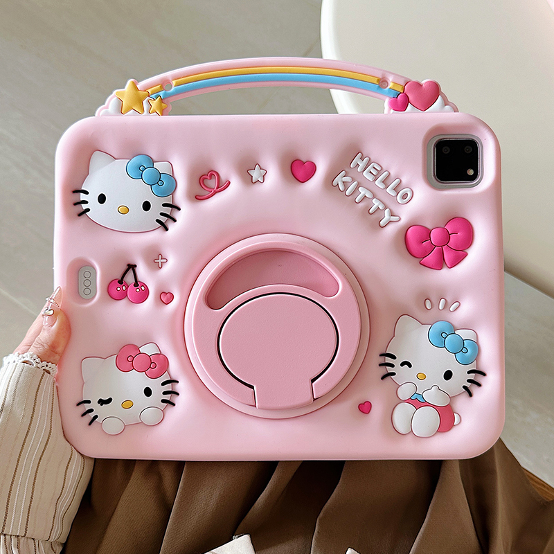 Rainbow Kt Cat iPad 10 Generation Protective Case with Pen Slot 2025 Model Air7/6 Compatible with Apple 11Th Generation Protective Shell A16 Tablet 9Th Generation Air5 Soft Silicone Pro11 Women's Model 9.7inch Shockproof