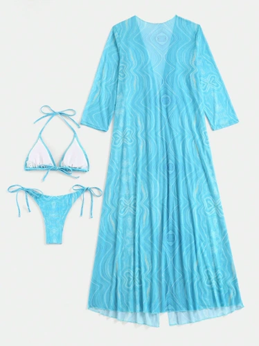Однотонная накидка, купальник, пляжный комплект, коллекция 2023, 3 предмета