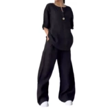 Летний комплект, рубашка, штаны, большой размер, из хлопка и льна, высокая талия