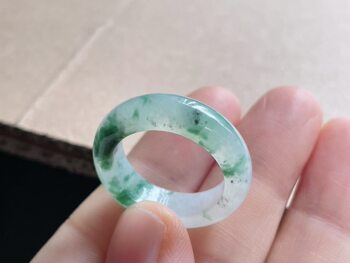 Burmese natural jade a-grade ice seed floating flower ring no. 19, 18.5-6.5-3.7mm, with small black spots