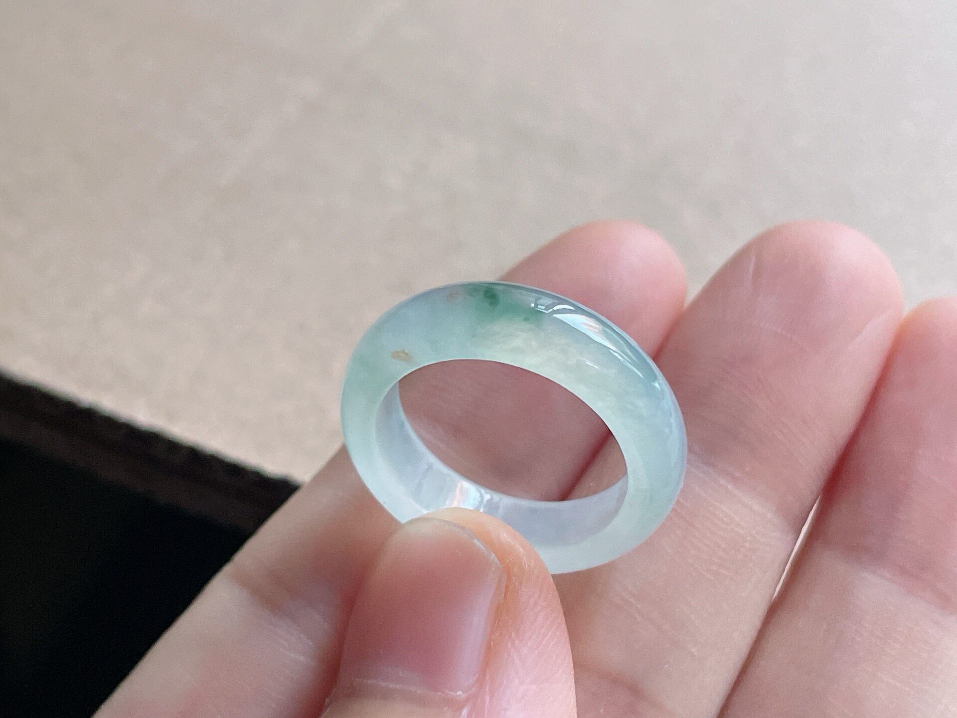 Burmese natural jade A-grade ice seed floating flower ring No. 12 16.2-5.7-3.2mm, smart colors