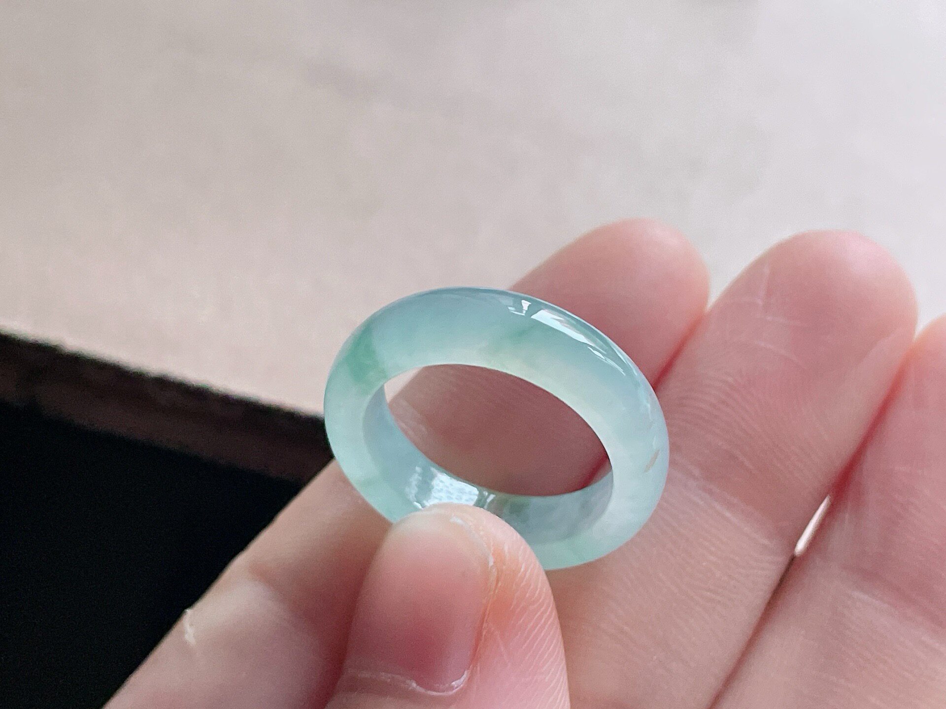 Burmese natural jade A-grade ice floating flower ring No. 13 with glue feel and gold sprinkling inner diameter 16.5-5.4-3.3