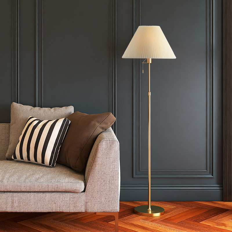 American country simple all-copper retro living room study floor lamp bedroom bedside fabric sofa floor lamp