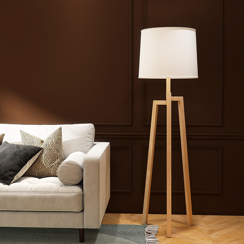 Nordic modern minimalist floor lamp Living room Book room Bedroom Bedroom bedside upright decorated solid wood quality cloth art floor table lamp