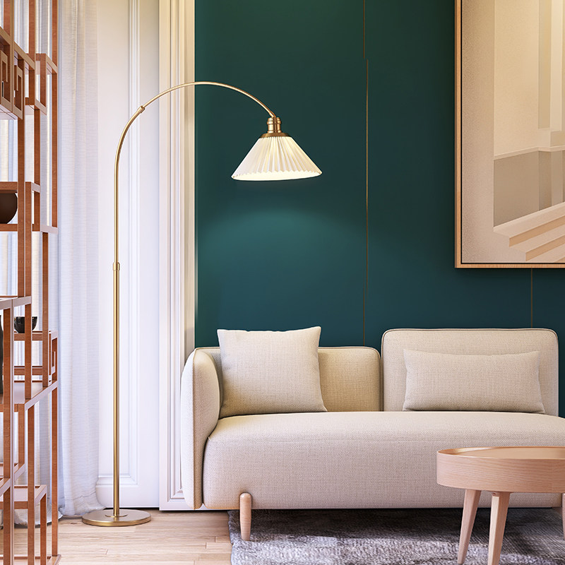 Nordic Full Copper Light Lavish American Minimalist Modern Living Room Bedroom Bedside Book Room Sofa Side Cloth Art Fishing Floor Lamp