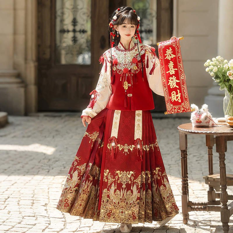 Original Hanfu for Women 2026 New Model Year of the Horse New Year Outfit Red Engagement Dress Horse-Faced Skirt Set Winter Wear