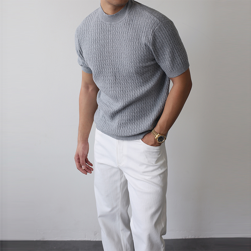 Gbhp Old Money Style [Braided Twist] Mulberry Silk Wool Sweater Men's Autumn and Winter Casual Warm Short-Sleeve Knitwear