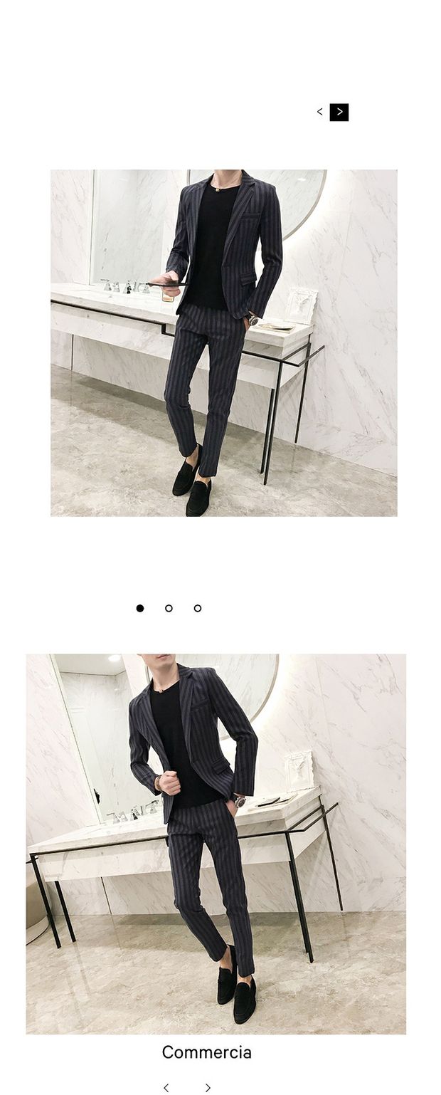 Bộ đồ vest nam ba mảnh phù hợp với Hàn Quốc Slim cổ điển sọc nóng miễn phí khóa đơn đêm làm việc nhỏ phù hợp với thủy triều quần nam
