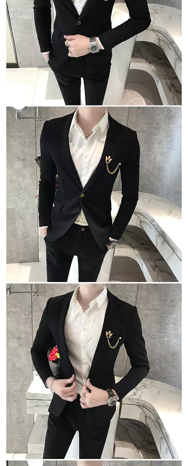 Bộ đồ dài tay mùa đông phù hợp với nam phiên bản Hàn Quốc của bộ đồ hai mảnh tự trồng của hộp đêm nóng bỏng quần baggy nam