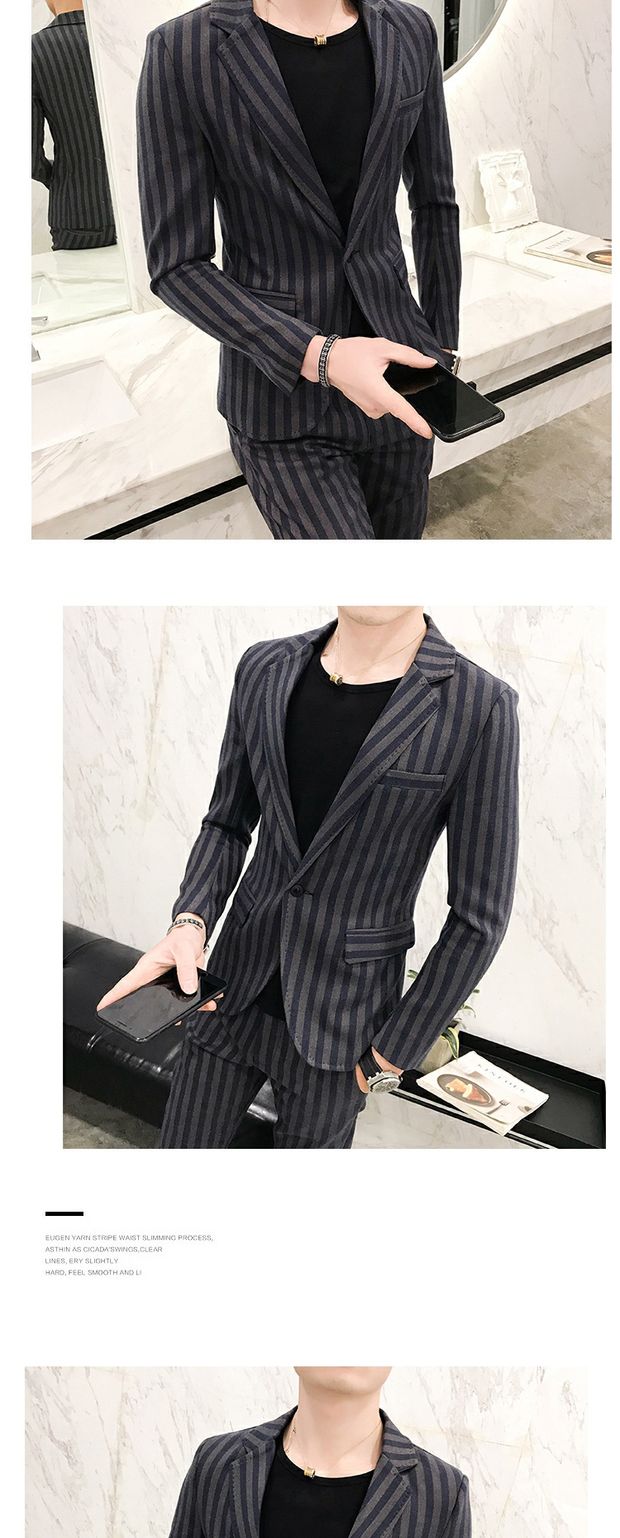 Bộ đồ vest nam ba mảnh phù hợp với Hàn Quốc Slim cổ điển sọc nóng miễn phí khóa đơn đêm làm việc nhỏ phù hợp với thủy triều quần nam