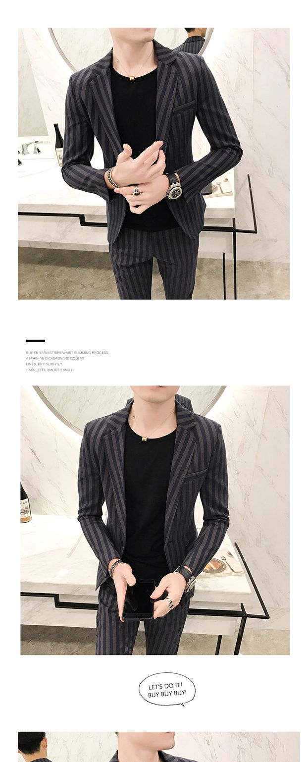 Bộ đồ vest nam ba mảnh phù hợp với Hàn Quốc Slim cổ điển sọc nóng miễn phí khóa đơn đêm làm việc nhỏ phù hợp với thủy triều quần nam