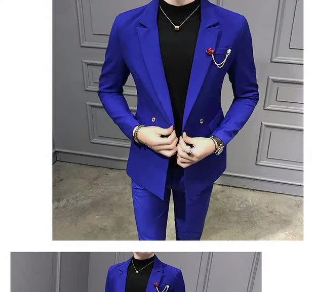 Bộ đồ vest nam tự canh bốn mùa dài tay màu rắn miễn phí hai mảnh hai mảnh khóa đôi đêm thanh công sở quần áo phù hợp thoi trang nam